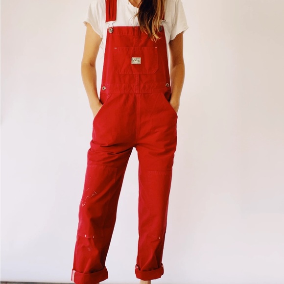 SOLD Hey Gang red knee patch overalls - Picture 1 of 9